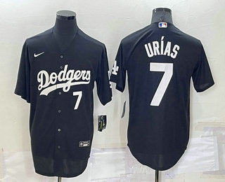 Men's Los Angeles Dodgers #7 Julio Urias Number Black Turn Back The Clock Stitched Cool Base Jersey
