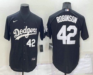 Men's Los Angeles Dodgers #42 Jackie Robinson Number Black Turn Back The Clock Stitched Cool Base Jersey