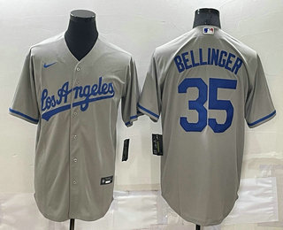 Men's Los Angeles Dodgers #35 Cody Bellinger Grey With Los Stitched MLB Cool Base Nike Jersey