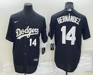 Men's Los Angeles Dodgers #14 Enrique Hernandez Number Black Turn Back The Clock Stitched Cool Base Jersey