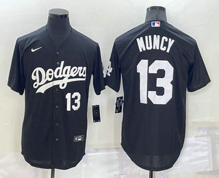 Men's Los Angeles Dodgers #13 Max Muncy Number Black Turn Back The Clock Stitched Cool Base Jersey