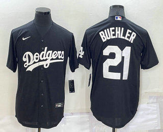 Men's Los Angeles Dodgers #21 Walker Buehler Black Turn Back The Clock Stitched Cool Base Jersey