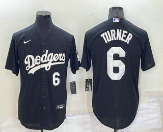 Men's Los Angeles Dodgers #6 Trea Turner Number Black Turn Back The Clock Stitched Cool Base Jersey