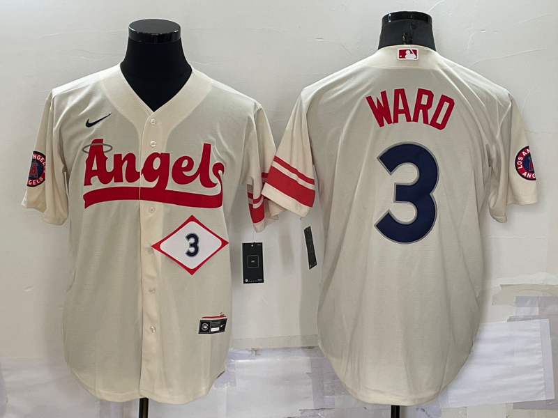 Men's Los Angeles Angels #3 Taylor Ward Number Cream 2022 City Connect Cool Base Stitched Jersey Men's Los Angeles Angels #3 Taylor Ward Number Cream 2022 City Connect Cool Base Stitched Jersey