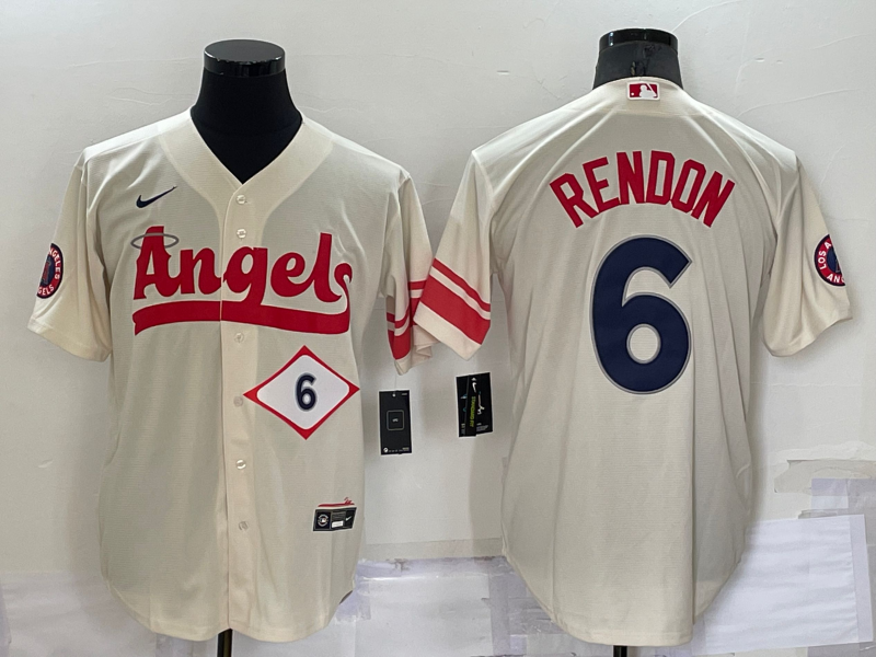 Men's Los Angeles Angels #6 Anthony Rendon Number Cream 2022 City Connect Cool Base Stitched Jersey Men's Los Angeles Angels #6 Anthony Rendon Number Cream 2022 City Connect Cool Base Stitched Jersey