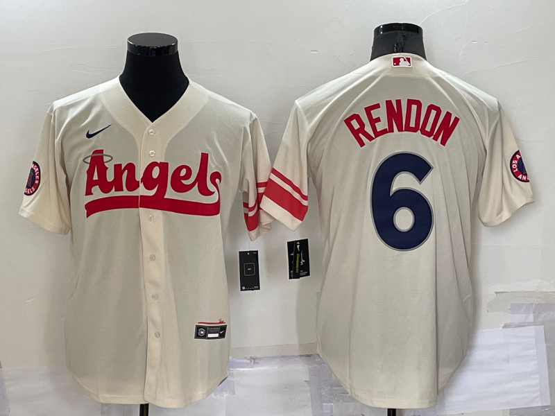 Men's Los Angeles Angels #6 Anthony Rendon Cream 2022 City Connect Cool Base Stitched Jersey Men's Los Angeles Angels #6 Anthony Rendon Cream 2022 City Connect Cool Base Stitched Jersey