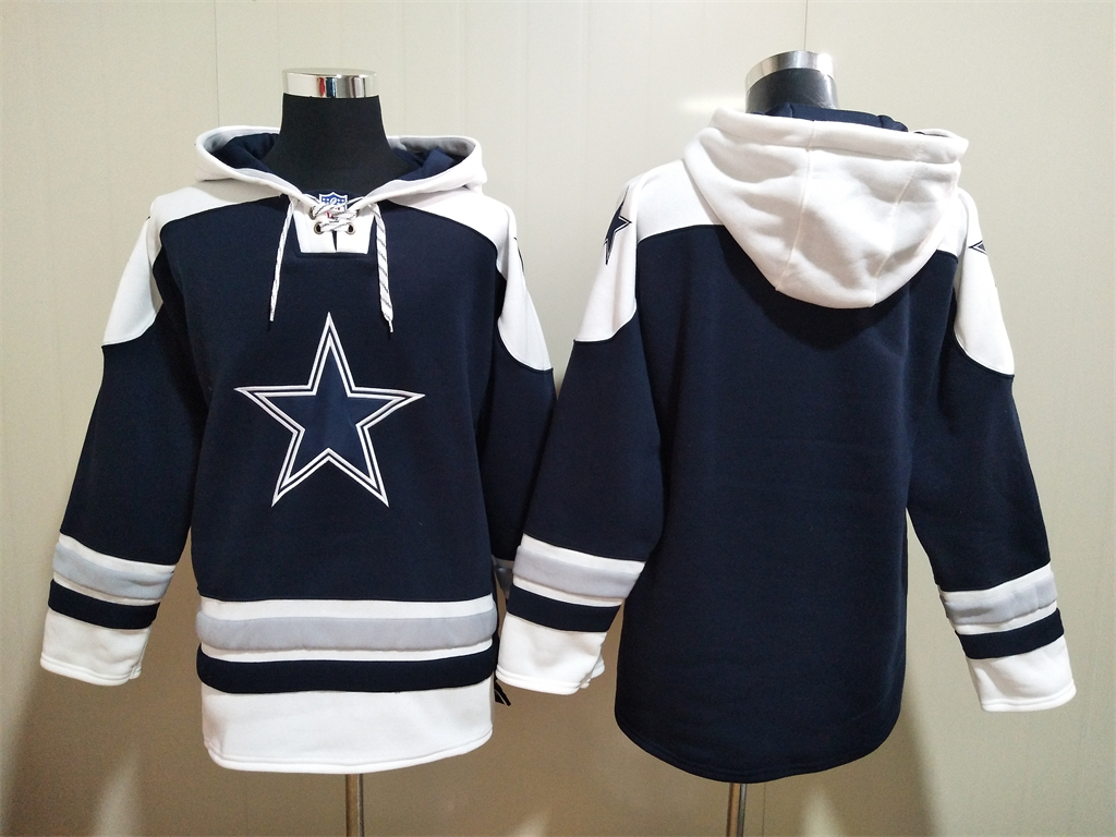 Men's Dallas Cowboys Blank Navy Blue Ageless Must Have Lace Up Pullover Hoodie