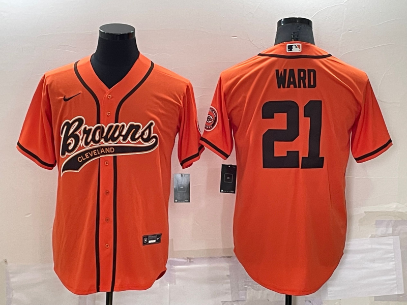 Men's Cleveland Browns #21 Denzel Ward Orange Stitched Cool Base Nike Baseball Jersey