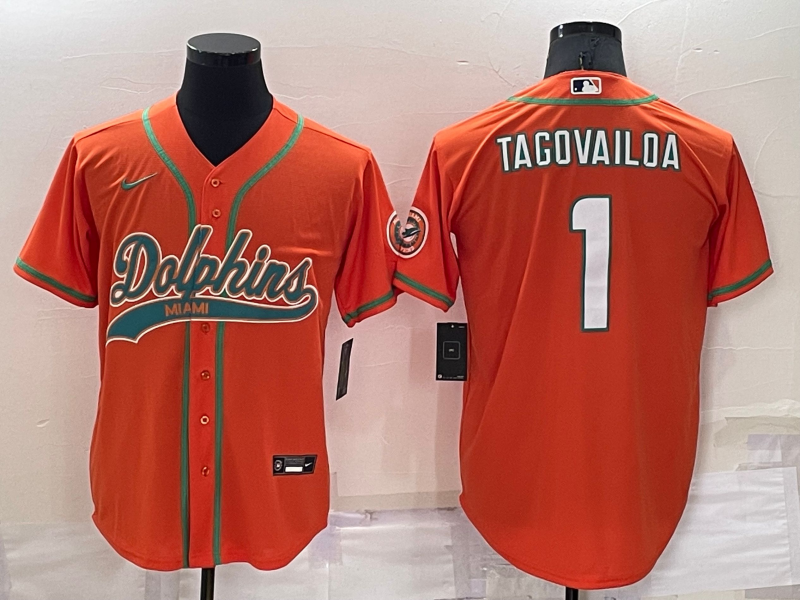 Men's Miami Dolphins #1 Tua Tagovailoa Orange Stitched Cool Base Nike Baseball Jersey