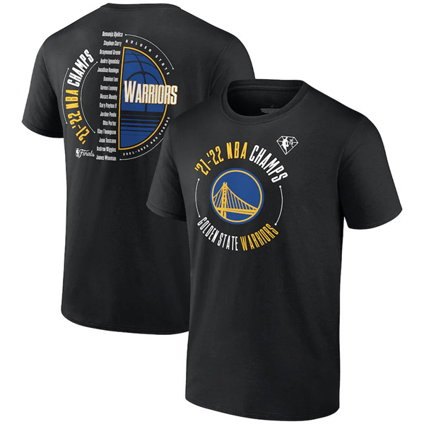 Men's Golden State Warriors 2021-2022 Black NBA Finals Champions Drive List Roster T-Shirt