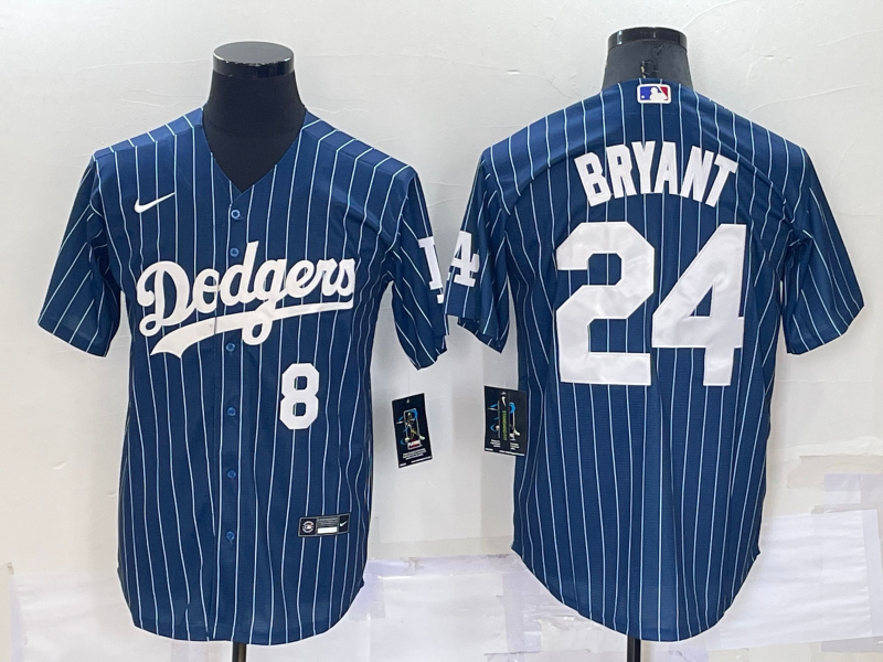 Men's Los Angeles Dodgers #8 #24 Kobe Bryant Number Navy Blue Pinstripe Stitched MLB Cool Base Nike Jersey Men's Los Angeles Dodgers #8 #24 Kobe Bryant Number Navy Blue Pinstripe Stitched MLB Cool Base Nike Jersey