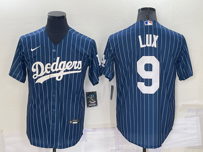 Men's Los Angeles Dodgers #9 Gavin Lux Navy Blue Pinstripe Stitched MLB Cool Base Nike Jersey Men's Los Angeles Dodgers #9 Gavin Lux Navy Blue Pinstripe Stitched MLB Cool Base Nike Jersey