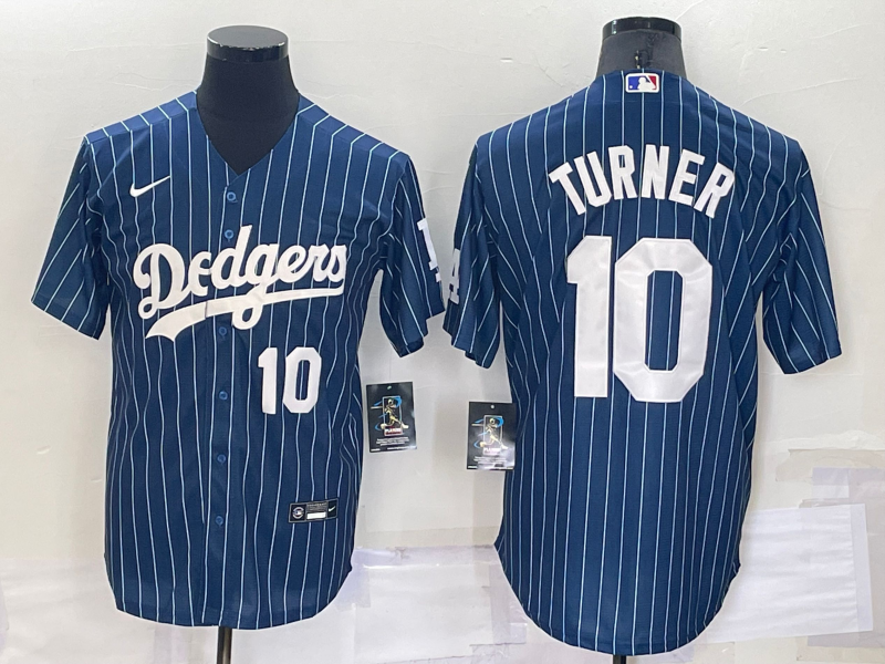 Men's Los Angeles Dodgers Blank Number Navy Blue Pinstripe Stitched MLB Cool Base Nike Jersey