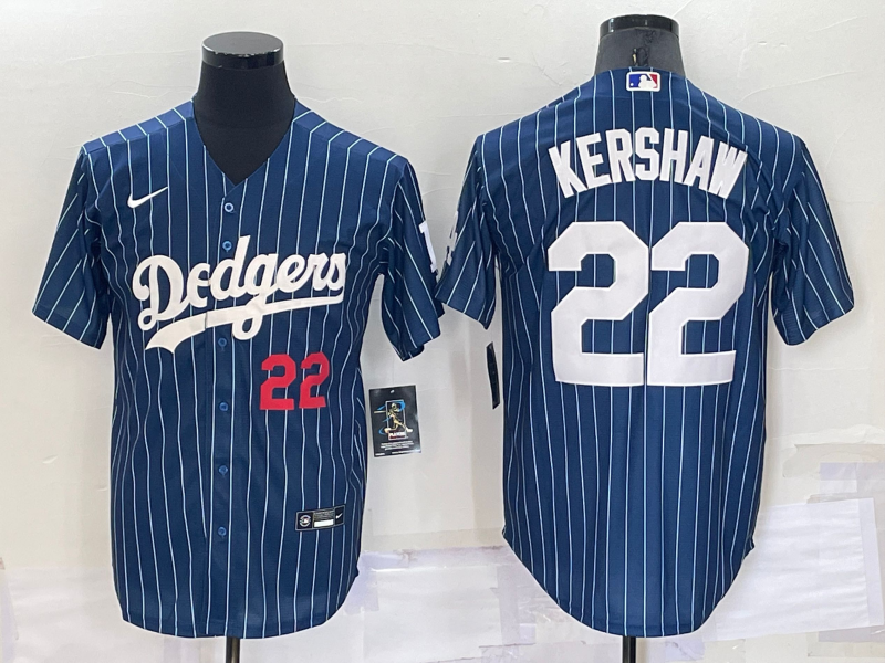 Men's Los Angeles Dodgers #22 Clayton Kershaw Number Red Navy Blue Pinstripe Stitched MLB Cool Base Nike Jersey Men's Los Angeles Dodgers #22 Clayton Kershaw Number Red Navy Blue Pinstripe Stitched MLB Cool Base Nike Jersey