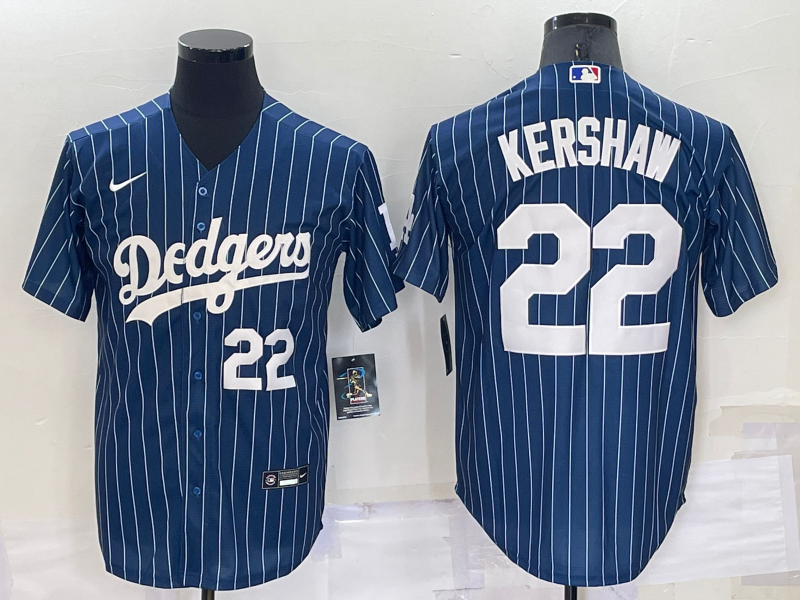 Men's Los Angeles Dodgers #22 Clayton Kershaw Number Navy Blue Pinstripe Stitched MLB Cool Base Nike Jersey Men's Los Angeles Dodgers #22 Clayton Kershaw Number Navy Blue Pinstripe Stitched MLB Cool Base Nike Jersey
