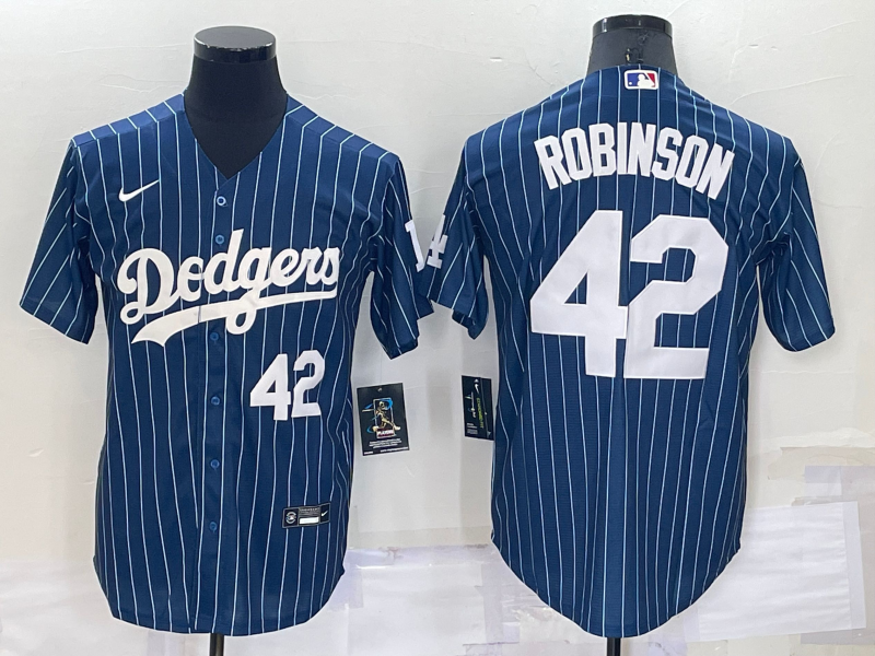 Men's Los Angeles Dodgers #42 Jackie Robinson Number Navy Blue Pinstripe Stitched MLB Cool Base Nike Jersey Men's Los Angeles Dodgers #42 Jackie Robinson Number Navy Blue Pinstripe Stitched MLB Cool Base Nike Jersey