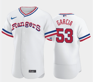 Men's Texas Rangers #53 Adolis Garcia White Throwback Stitched Flex Base Nike Jersey