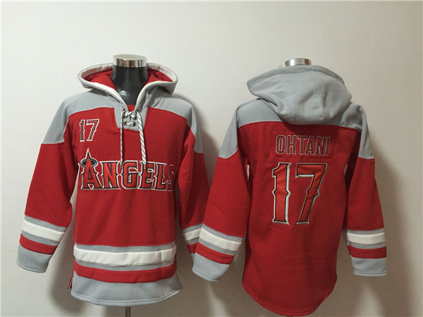 Men's Los Angeles Angels #17 Shohei Ohtani Red Ageless Must-Have Lace-Up Pullover Hoodie