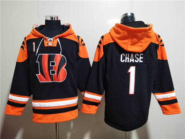 Men's Cincinnati Bengals #1 Ja'Marr Chase Orange Black Ageless Must-Have Lace-Up Pullover Hoodie