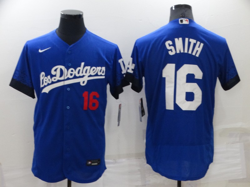Men's Los Angeles Dodgers #16 Will Smith 2021 Royal City Connect Flex Base Stitched Baseball Jersey