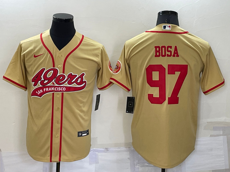 Men's San Francisco 49ers #97 Nick Bosa Gold Stitched Cool Base Nike Baseball Jersey