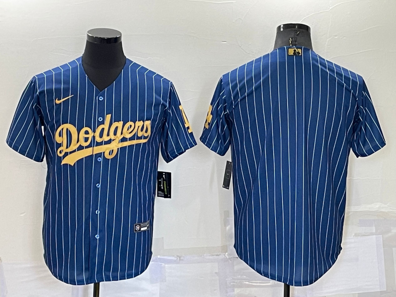 Men's Los Angeles Dodgers Blank Navy Blue Gold Pinstripe Stitched MLB Cool Base Nike Jersey