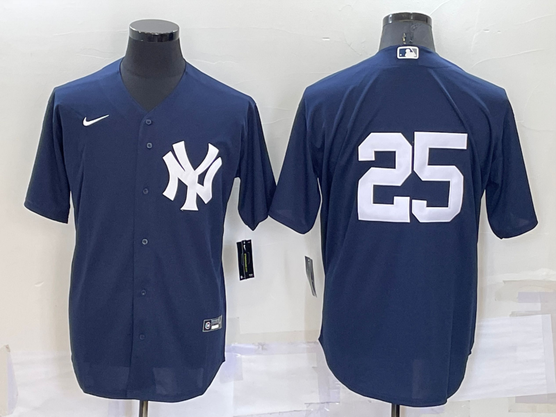 Men's New York Yankees #25 Gleyber Torres No Name Navy Blue Throwback Stitched Cool Base Nike Jersey