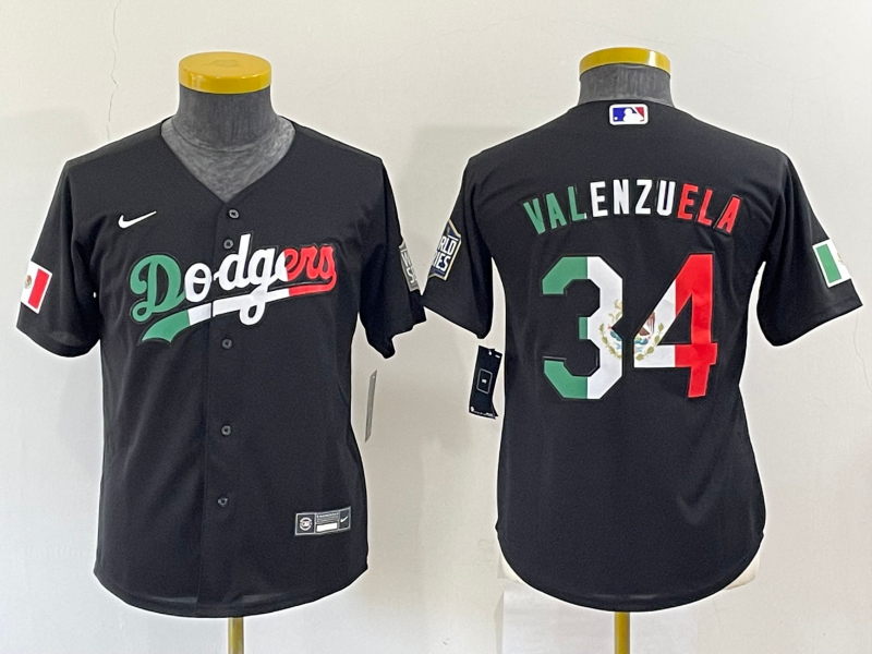 Youth Los Angeles Dodgers #34 Toro Valenzuela Mexico Black Cool Base Stitched Baseball Jersey