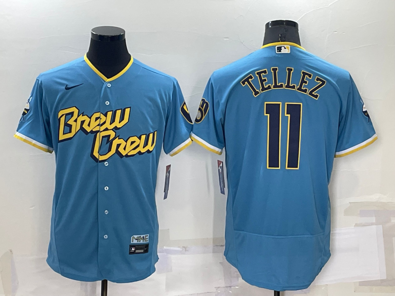Men's Milwaukee Brewers #11 Rowdy Tellez Blue 2022 City Connect Flex Base Stitched Jersey