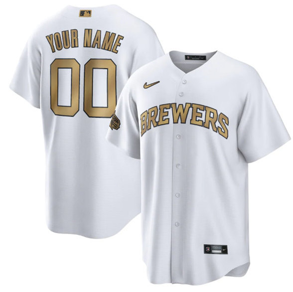 Men's Milwaukee Brewers Active Player Custom White 2022 All-Star Cool Base Stitched Baseball Jersey Men's Milwaukee Brewers Active Player Custom White 2022 All-Star Cool Base Stitched Baseball Jersey