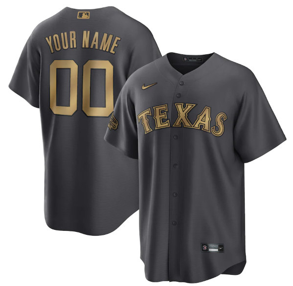 Men's Texas Rangers Active Player Custom Charcoal 2022 All-Star Cool Base Stitched Baseball Jersey