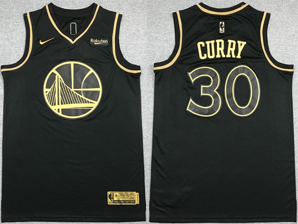 Men's Golden State Warriors #30 Stephen Curry Black Gold Stitched Jersey