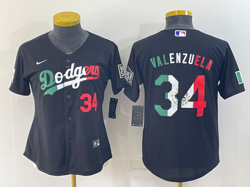 Women's Los Angeles Dodgers #34 Toro Valenzuela Mexico Number Black Cool Base Stitched Baseball Jersey