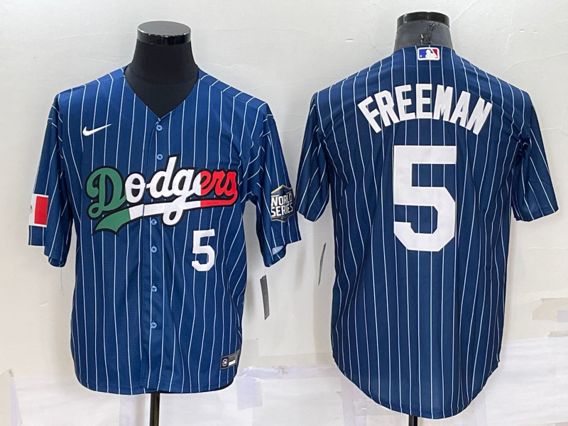 Men's Los Angeles Dodgers #5 Freddie Freeman Number Navy Blue Pinstripe 2020 World Series Cool Base Nike Jersey Men's Los Angeles Dodgers #5 Freddie Freeman Number Navy Blue Pinstripe 2020 World Series Cool Base Nike Jersey
