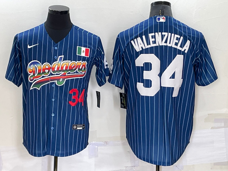Men's Los Angeles Dodgers #34 Fernando Valenzuela Number Navy Blue Pinstripe 2020 World Series Cool Base Nike Jersey Men's Los Angeles Dodgers #34 Fernando Valenzuela Number Navy Blue Pinstripe 2020 World Series Cool Base Nike Jersey