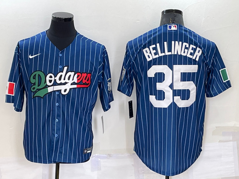 Men's Los Angeles Dodgers #35 Cody Bellinger Navy Blue Pinstripe Mexico 2020 World Series Cool Base Nike Jersey Men's Los Angeles Dodgers #35 Cody Bellinger Navy Blue Pinstripe Mexico 2020 World Series Cool Base Nike Jersey
