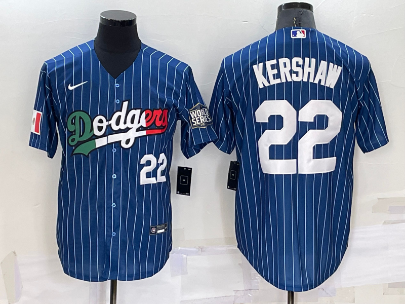 Mens Los Angeles Dodgers #22 Clayton Kershaw Number Navy Blue Pinstripe 2020 World Series Cool Base Nike Jersey Mens Los Angeles Dodgers #22 Clayton Kershaw Number Navy Blue Pinstripe 2020 World Series Cool Base Nike Jersey