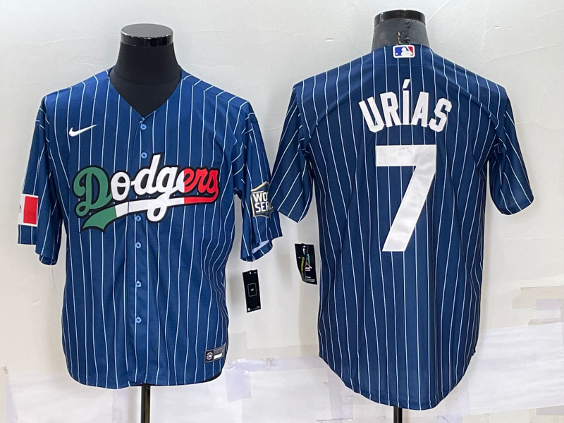 Men's Los Angeles Dodgers #7 Julio Urias Navy Blue Pinstripe 2020 World Series Cool Base Nike Jersey Men's Los Angeles Dodgers #7 Julio Urias Navy Blue Pinstripe 2020 World Series Cool Base Nike Jersey