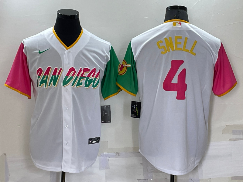 Men's San Diego Padres #4 Blake Snell White 2022 City Connect Cool Base Stitched Jersey