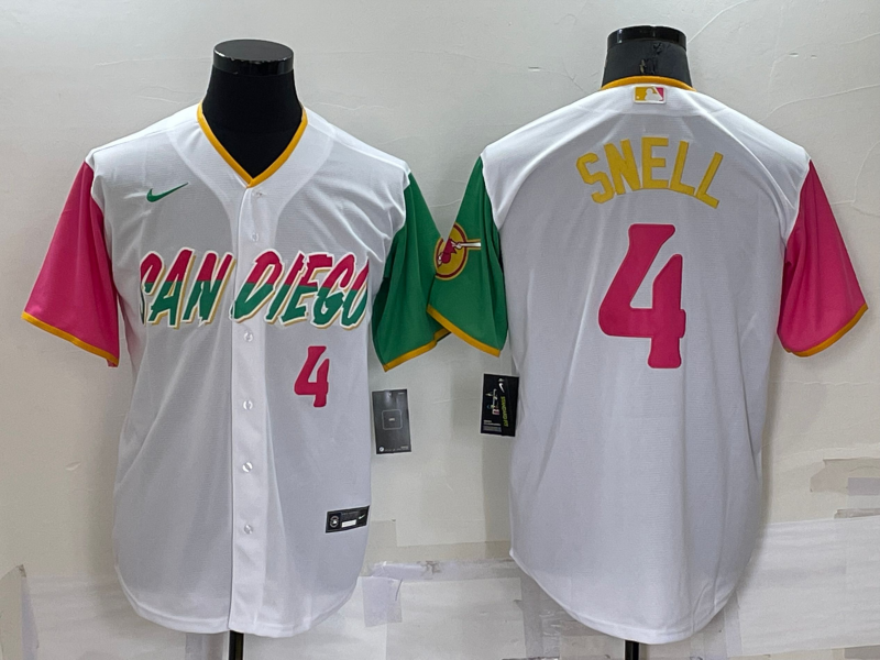 Men's San Diego Padres #4 Blake Snell Number White 2022 City Connect Cool Base Stitched Jersey Men's San Diego Padres #4 Blake Snell Number White 2022 City Connect Cool Base Stitched Jersey