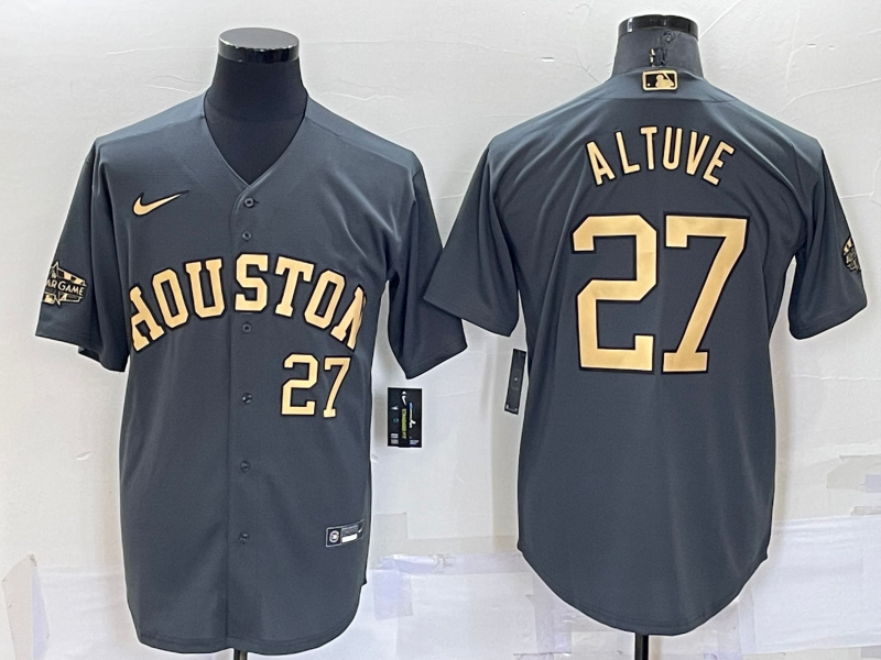 Men's Houston Astros #27 Jose Altuve Number Grey 2022 All Star Stitched Cool Base Nike Jersey