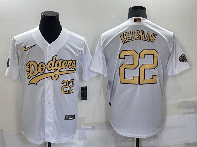 Men's Los Angeles Dodgers #22 Clayton Kershaw Number White 2022 All Star Stitched Cool Base Nike Jersey