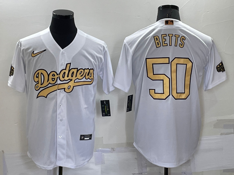 Men's Los Angeles Dodgers #50 Mookie Betts White 2022 All Star Stitched Cool Base Nike Jersey