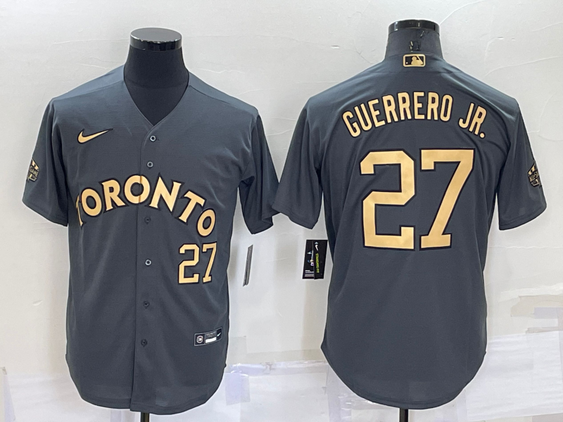 Men's Toronto Blue Jays #27 Vladimir Guerrero Jr Number Grey 2022 All Star Stitched Cool Base Nike Jersey