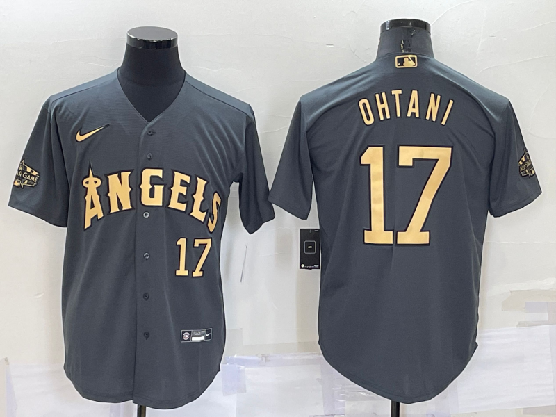Men's Los Angeles Angels #17 Shohei Ohtani Number Grey 2022 All Star Stitched Cool Base Nike Jersey