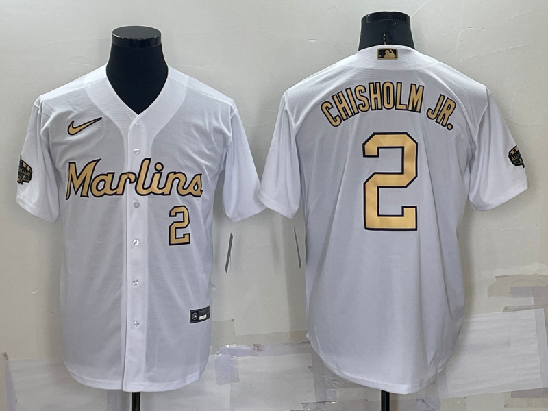 Men's Miami Marlins #2 Jazz Chisholm Jr Number White 2022 All Star Stitched Cool Base Nike Jersey