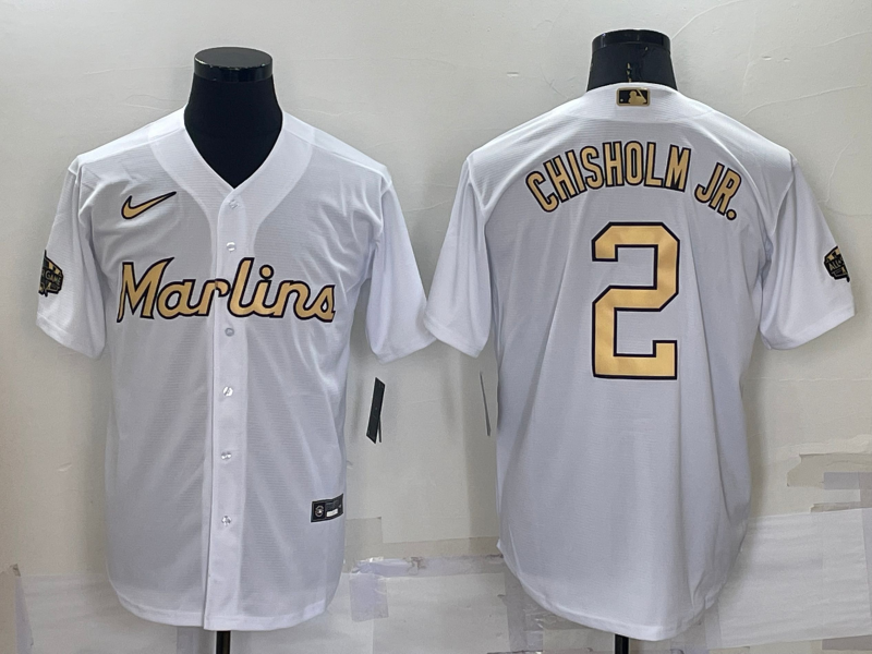 Men's Miami Marlins #2 Jazz Chisholm Jr White 2022 All Star Stitched Cool Base Nike Jersey