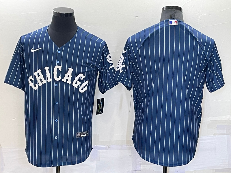 Men's Chicago Cubs Blank Navy Blue Pinstripe Stitched MLB Cool Base Nike Jersey