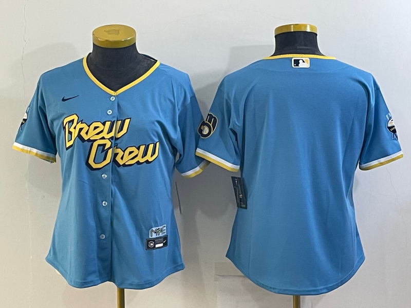 Women's Milwaukee Brewers Blank Blue 2022 City Connect Cool Base Stitched Jersey