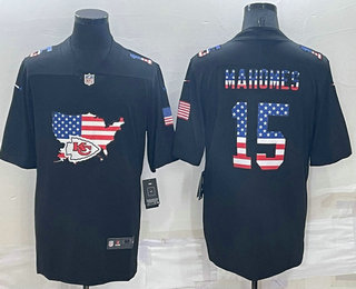 Men's Kansas City Chiefs #15 Patrick Mahomes 2022 USA Map Fashion Black Color Rush Stitched Nike Limited Jersey